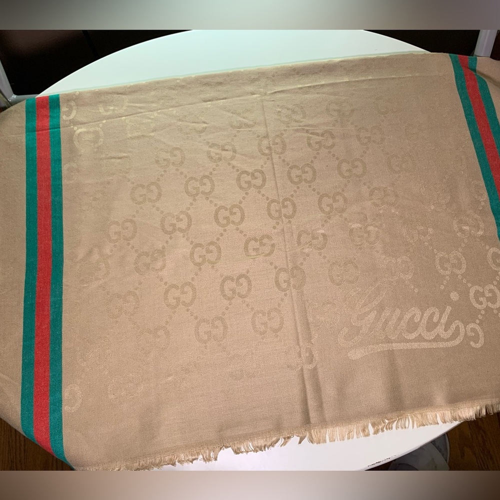 Gucci Beige GG Logo Scarf / Wrap